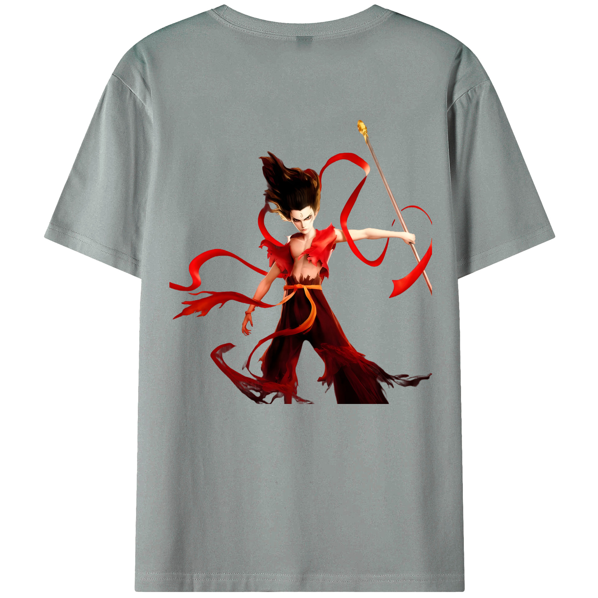 （画像用） Ne Zha 2 ナタ 魔童の大暴れ 綿100％ メンズ半袖Tシャツ（バックプリント） 通気性